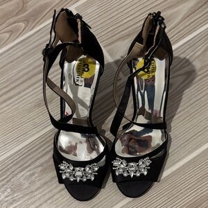 Big girls size 3 black satin heels Badgley Mishka
